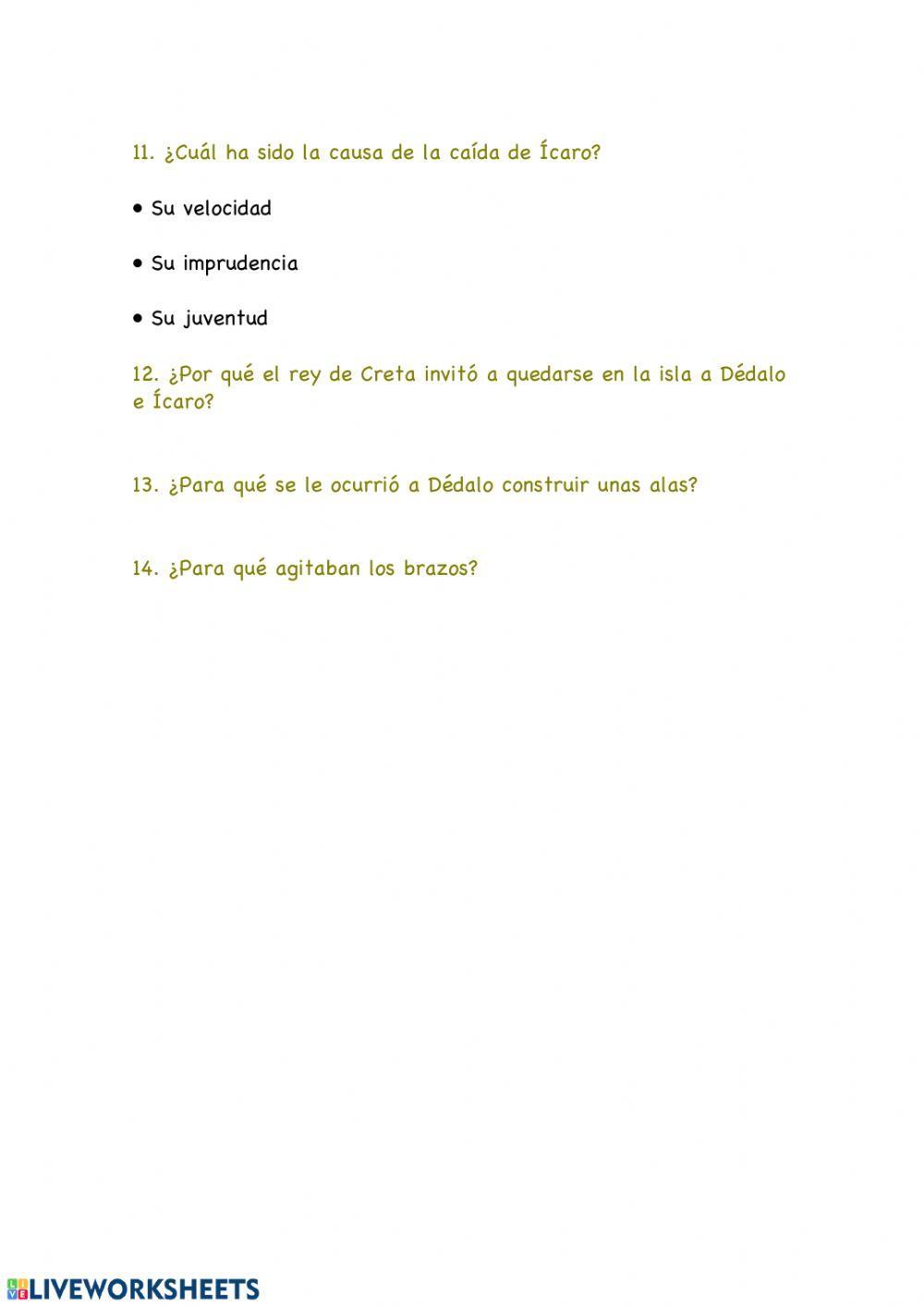 Dédalo e Ícaro. Lectura comprensiva