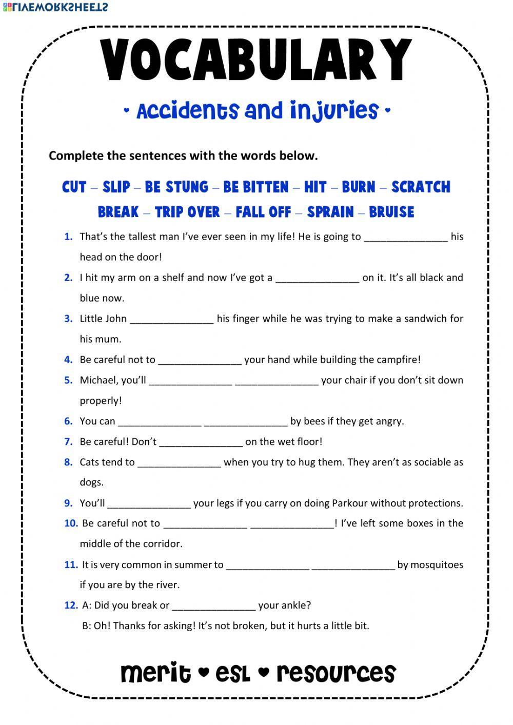 Vocabulary - Accidents and Injuries