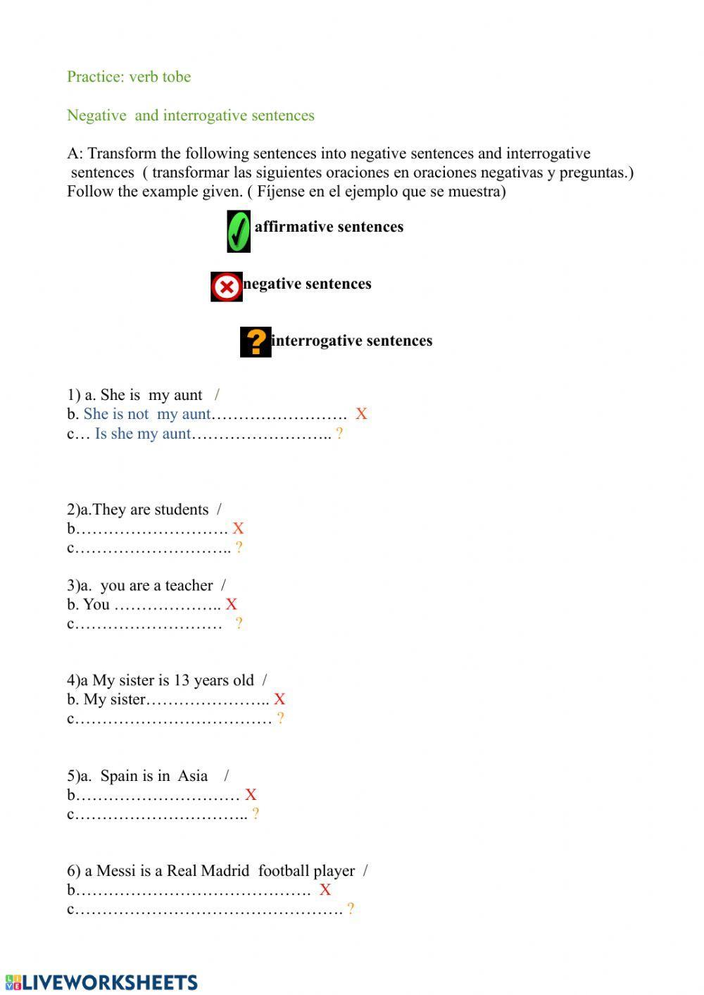 Verb to be in the negative and interrogative forms