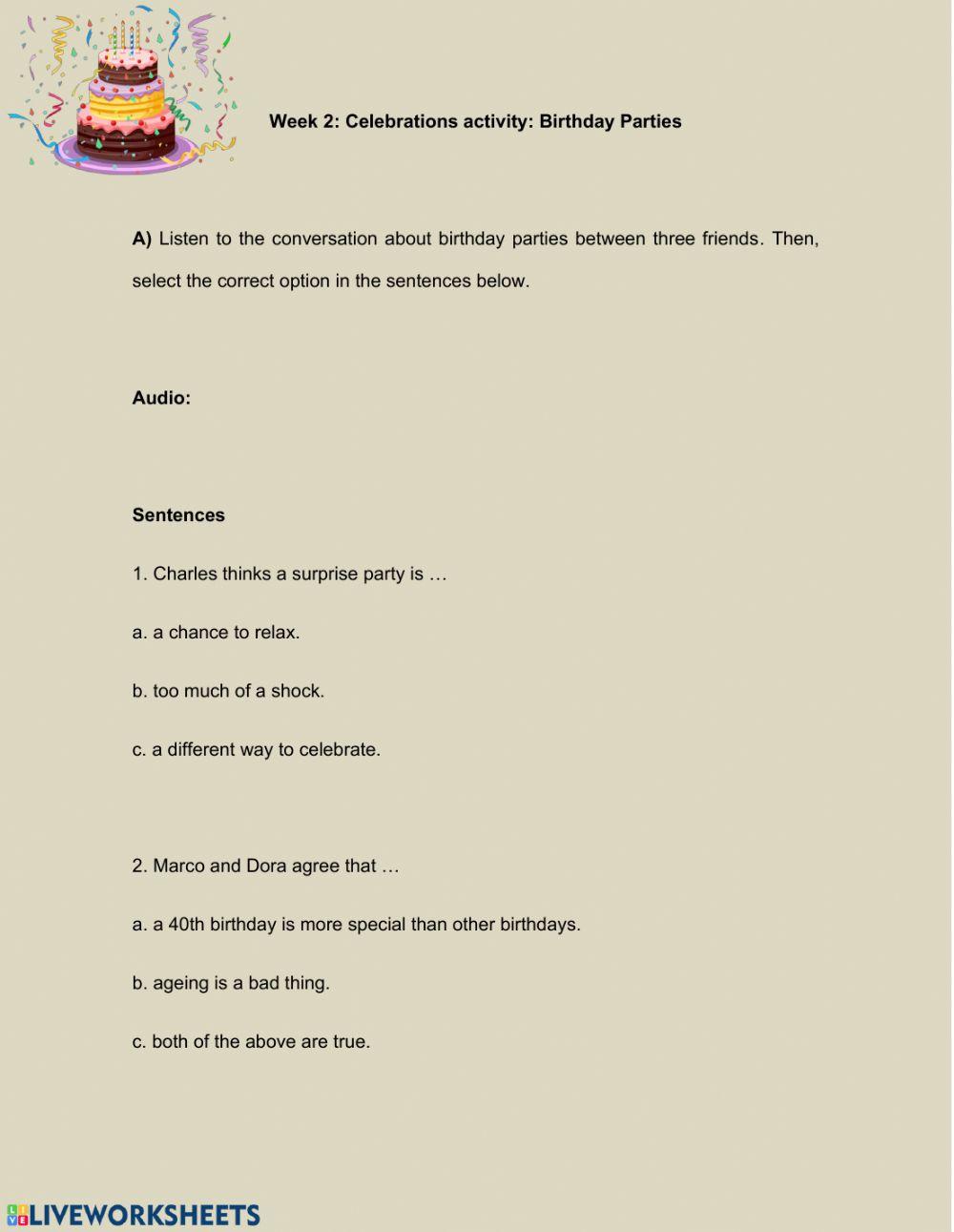 Celebrations activities: Birthday Parties