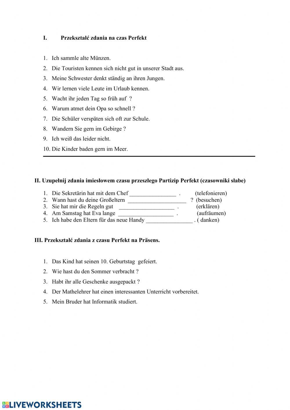 Perfekt czasowników słabych