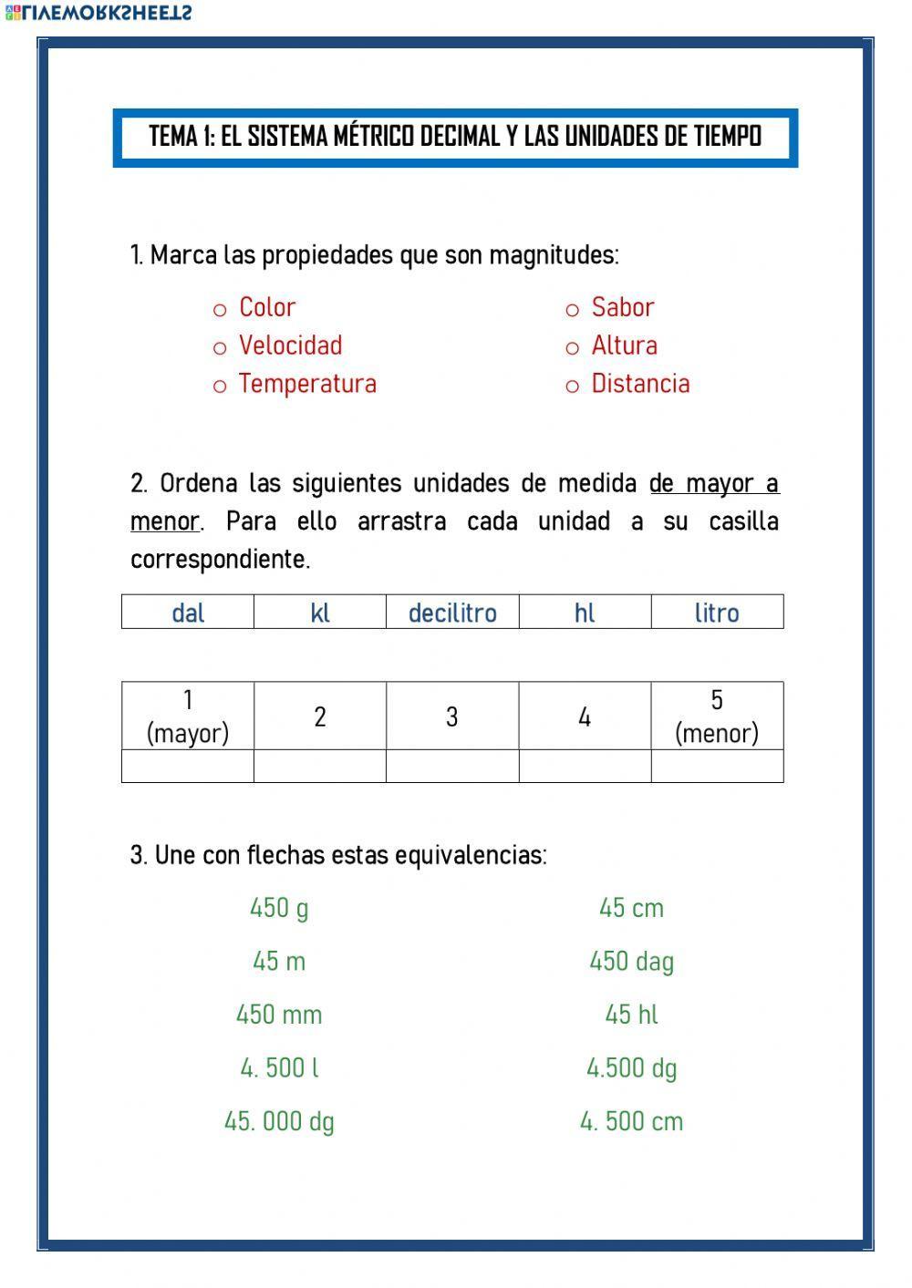 Unidades de medida: longitud, masa, capacidad y tiempo