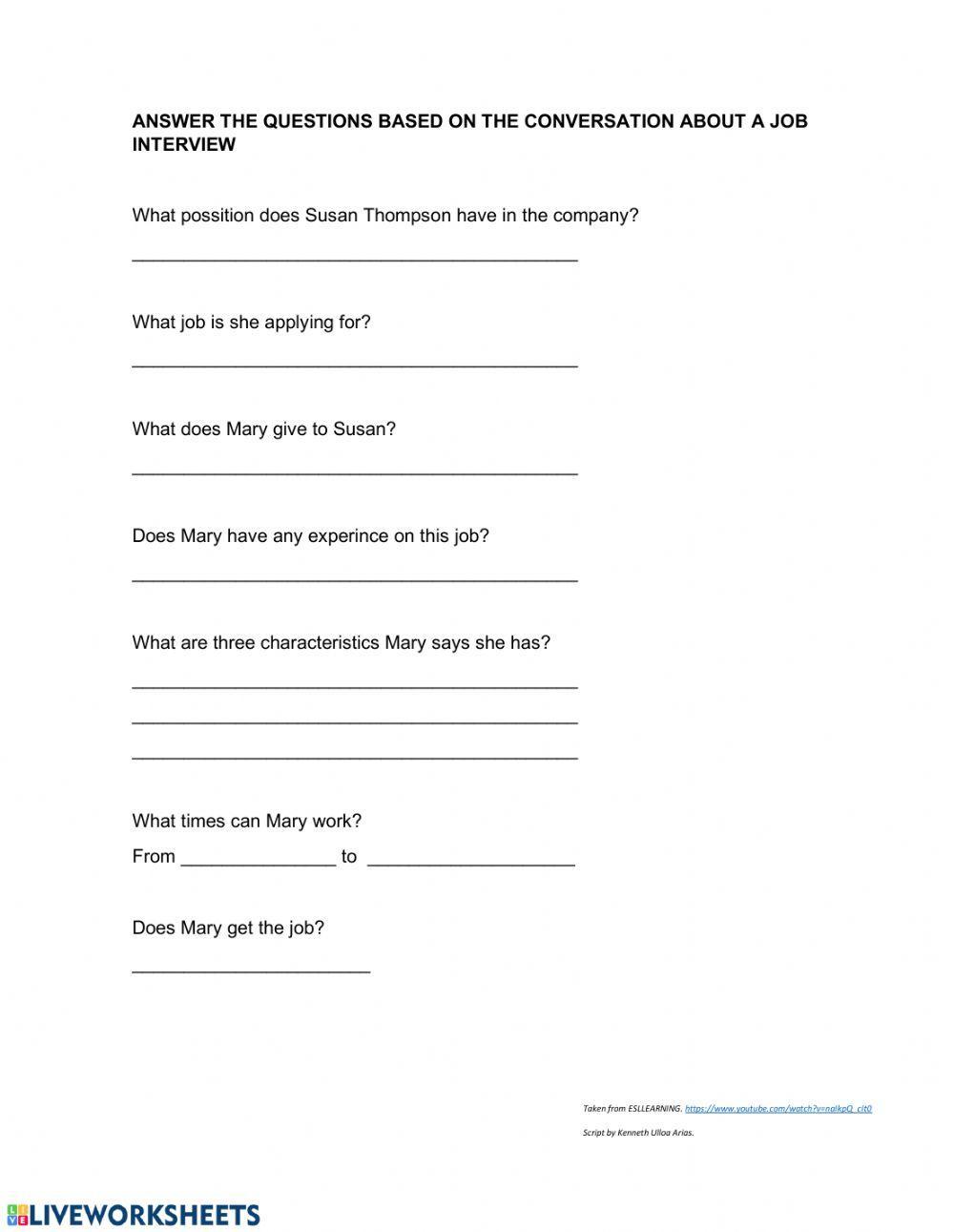 JOB INTERVIEW LISTENING PRACTICE