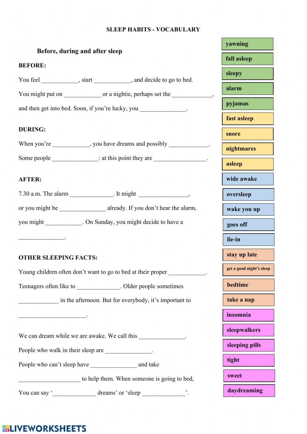 B2.2 Sleeping vocabulary