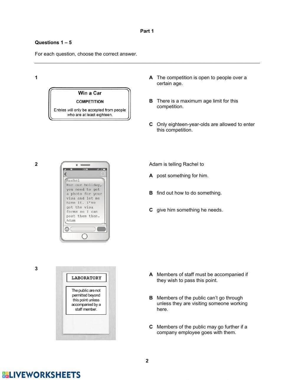 CAMBRIDGE B1 PART 1- 4 READING