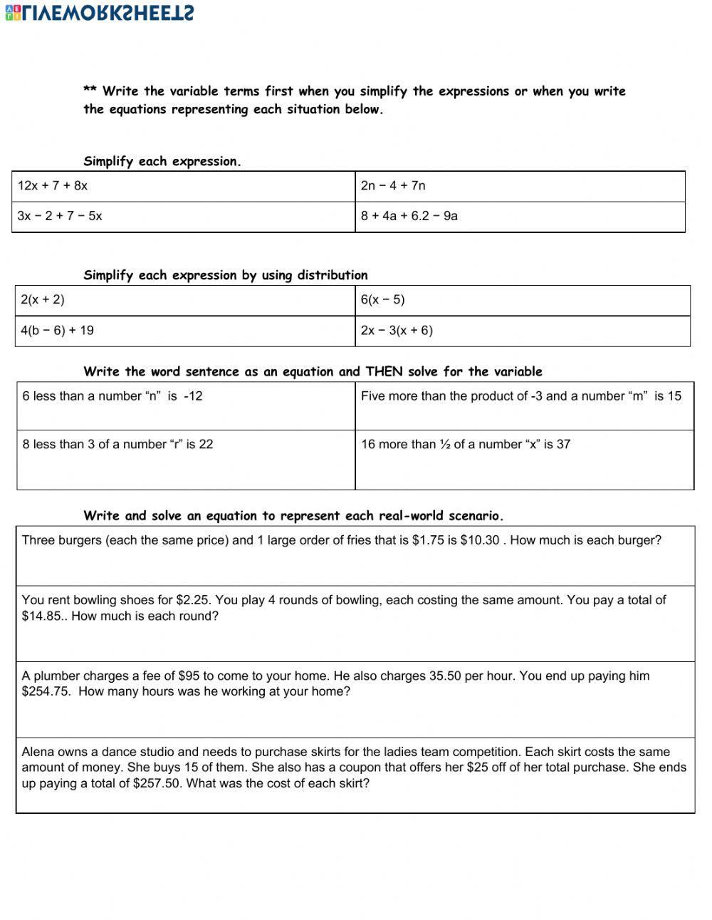 Expressions and Equations