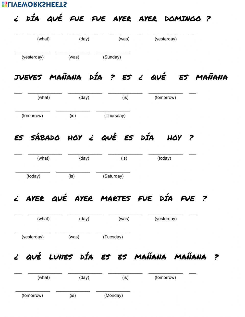 Los dias de la semana