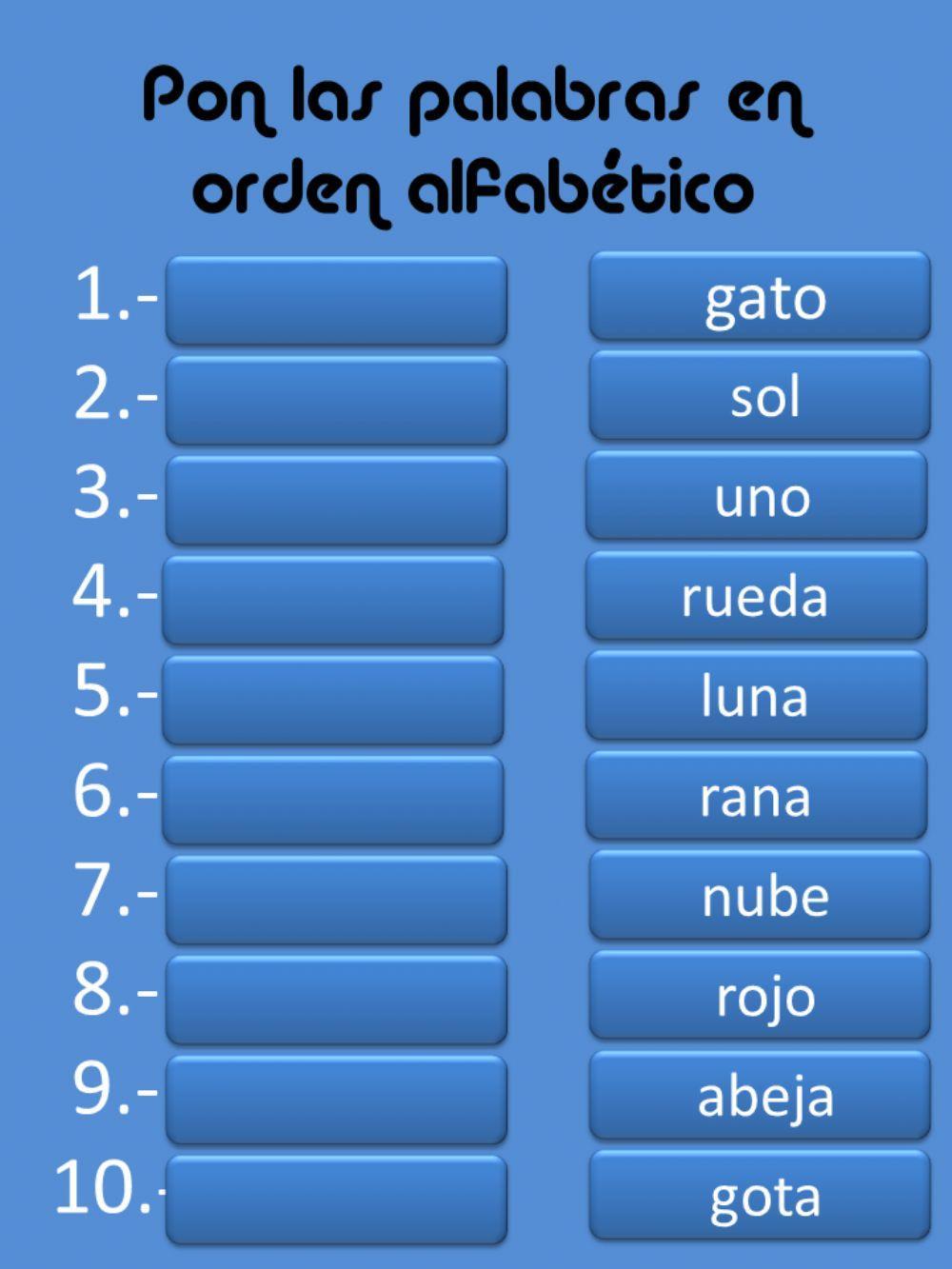 Pon en orden alfabético