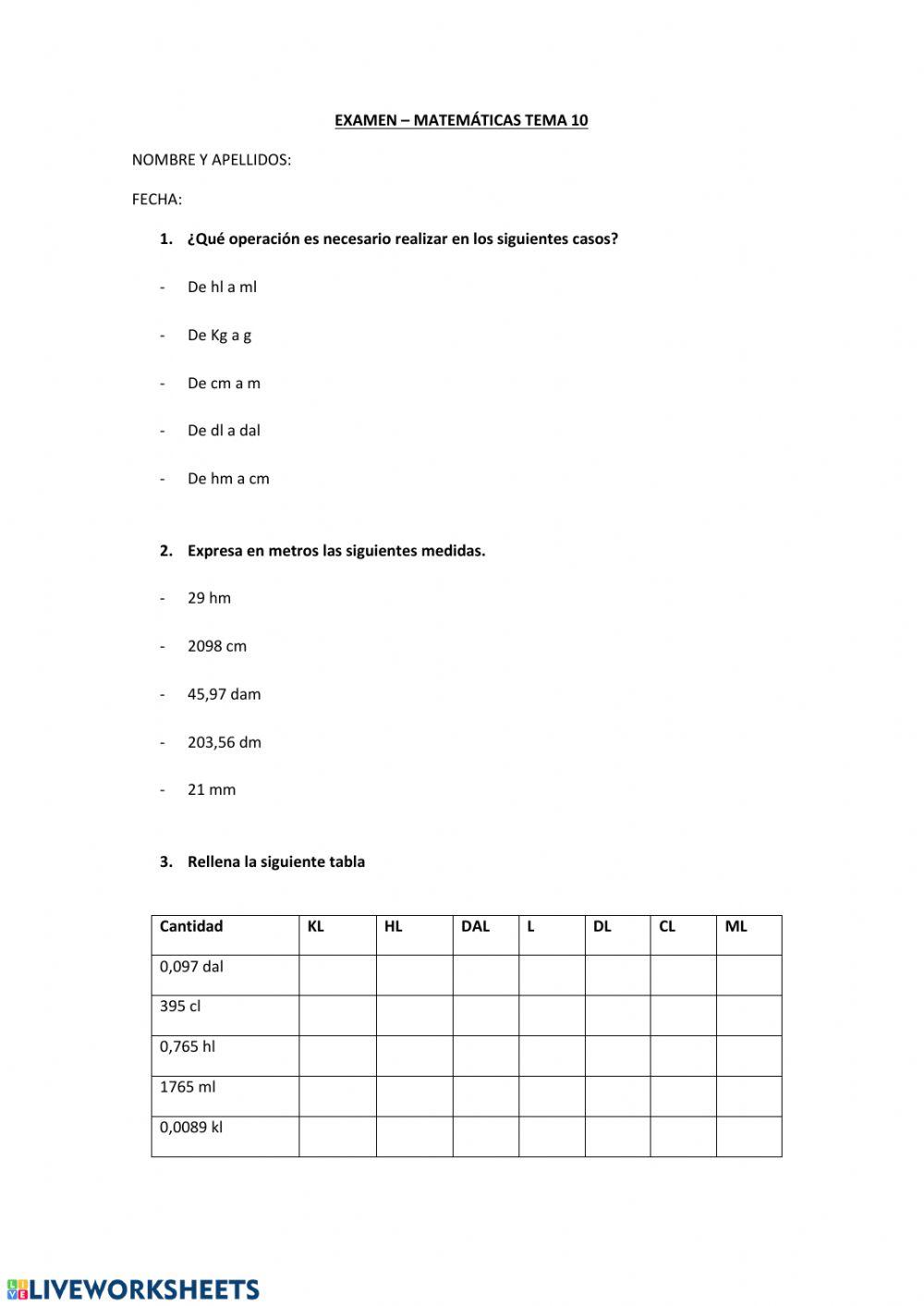 Examen transformaciones matemáticas 5º