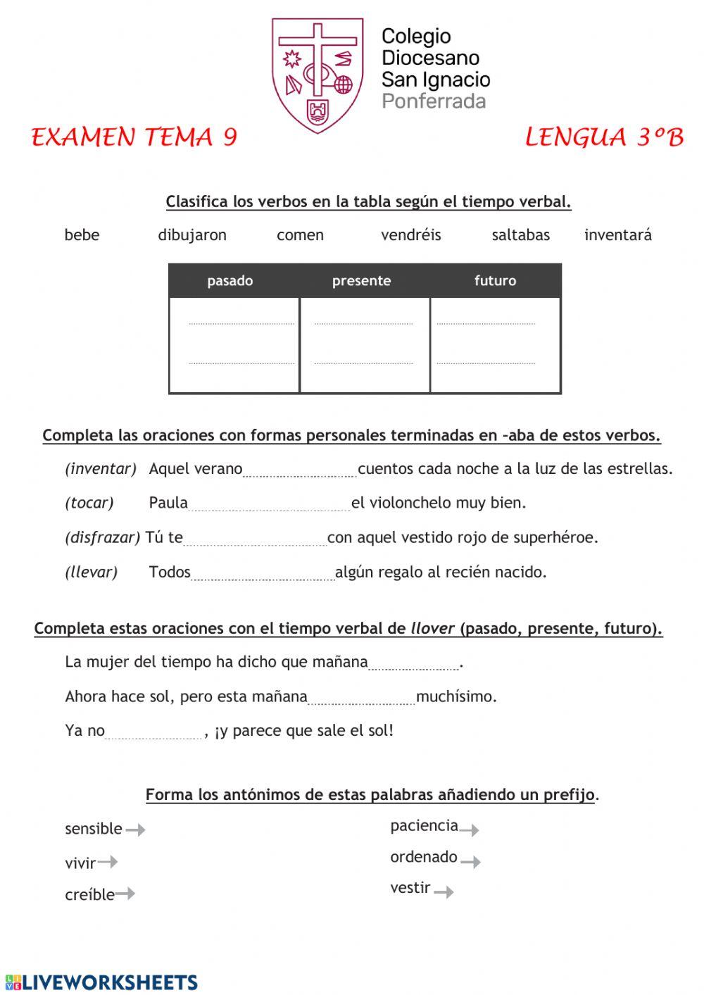 Examen Lengua Tema 9