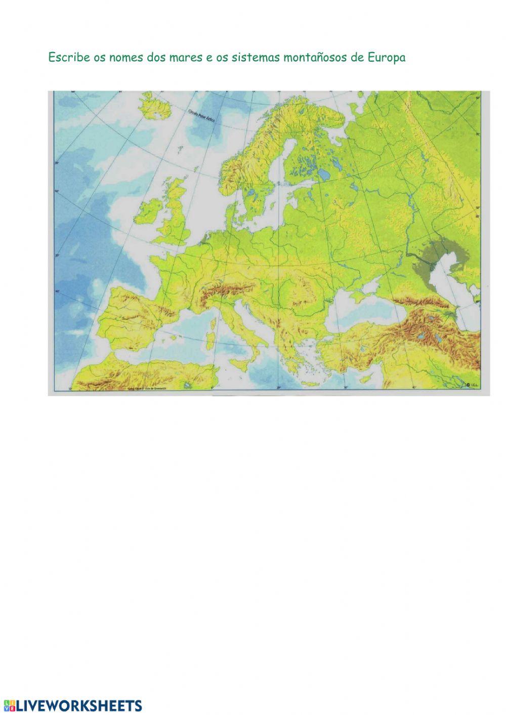 Mares e sistemas montañosos de Europa