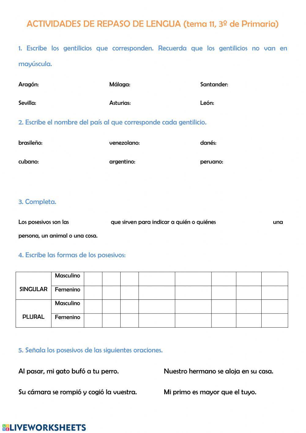 Repaso de Lengua 3º Primaria