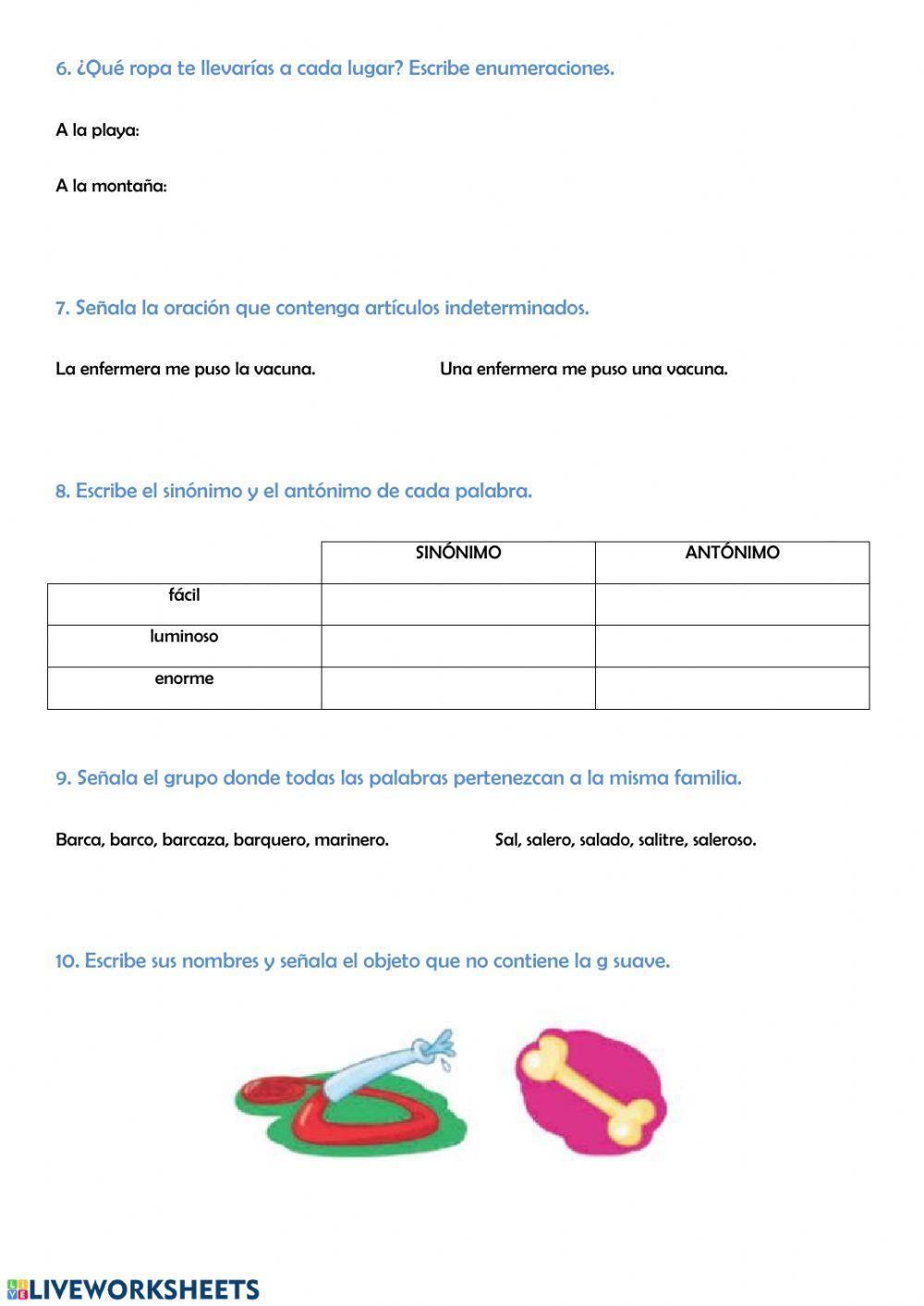 Repaso de Lengua 3º Primaria