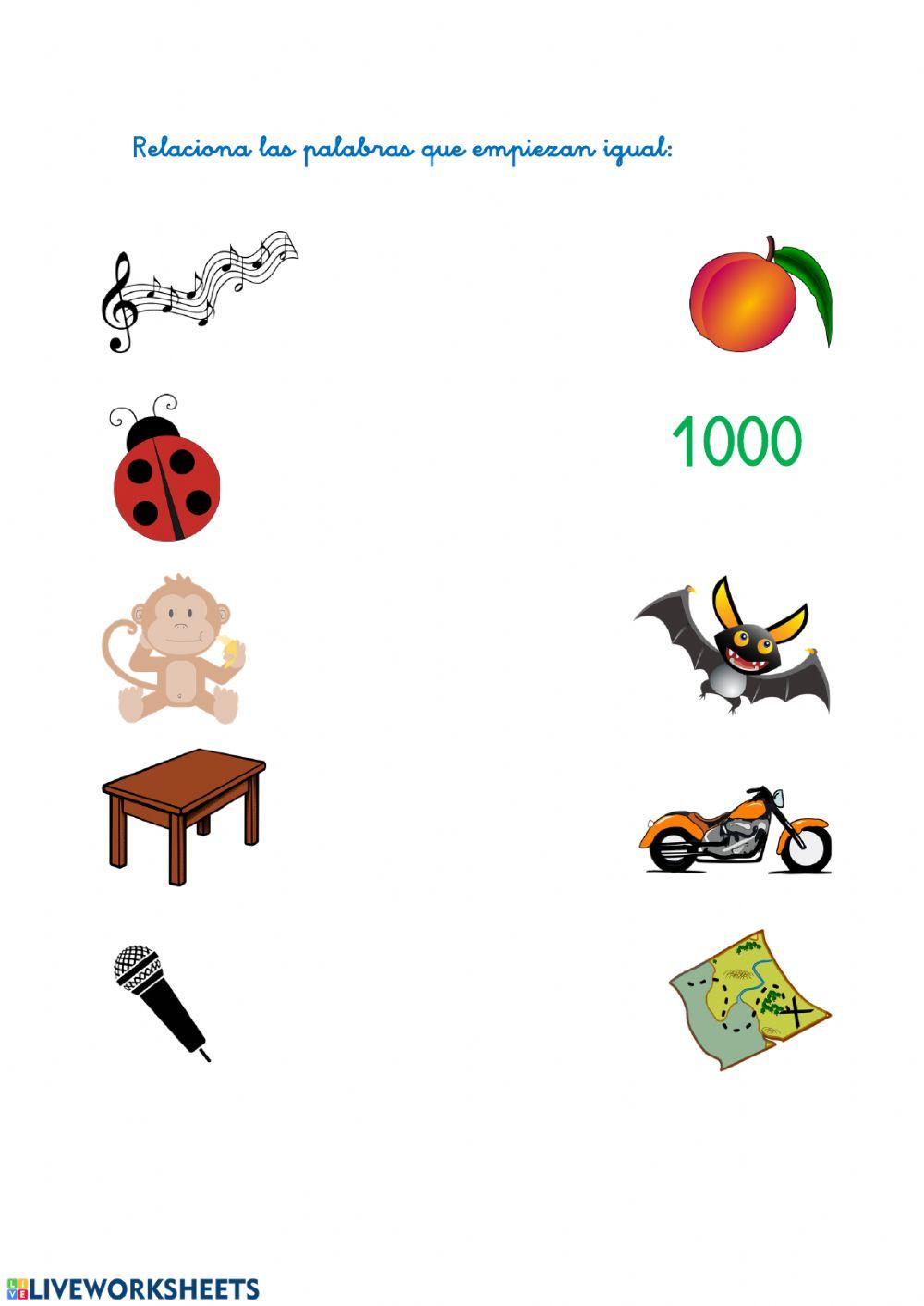 Relaciona las imágenes que empiezan igual