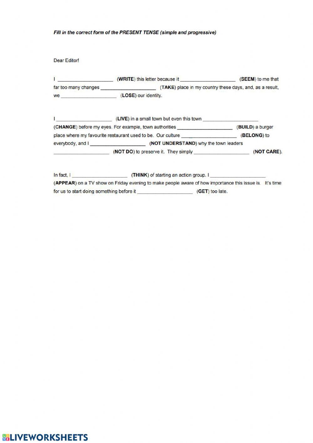 PRESENT TENSE (simple and progressive)
