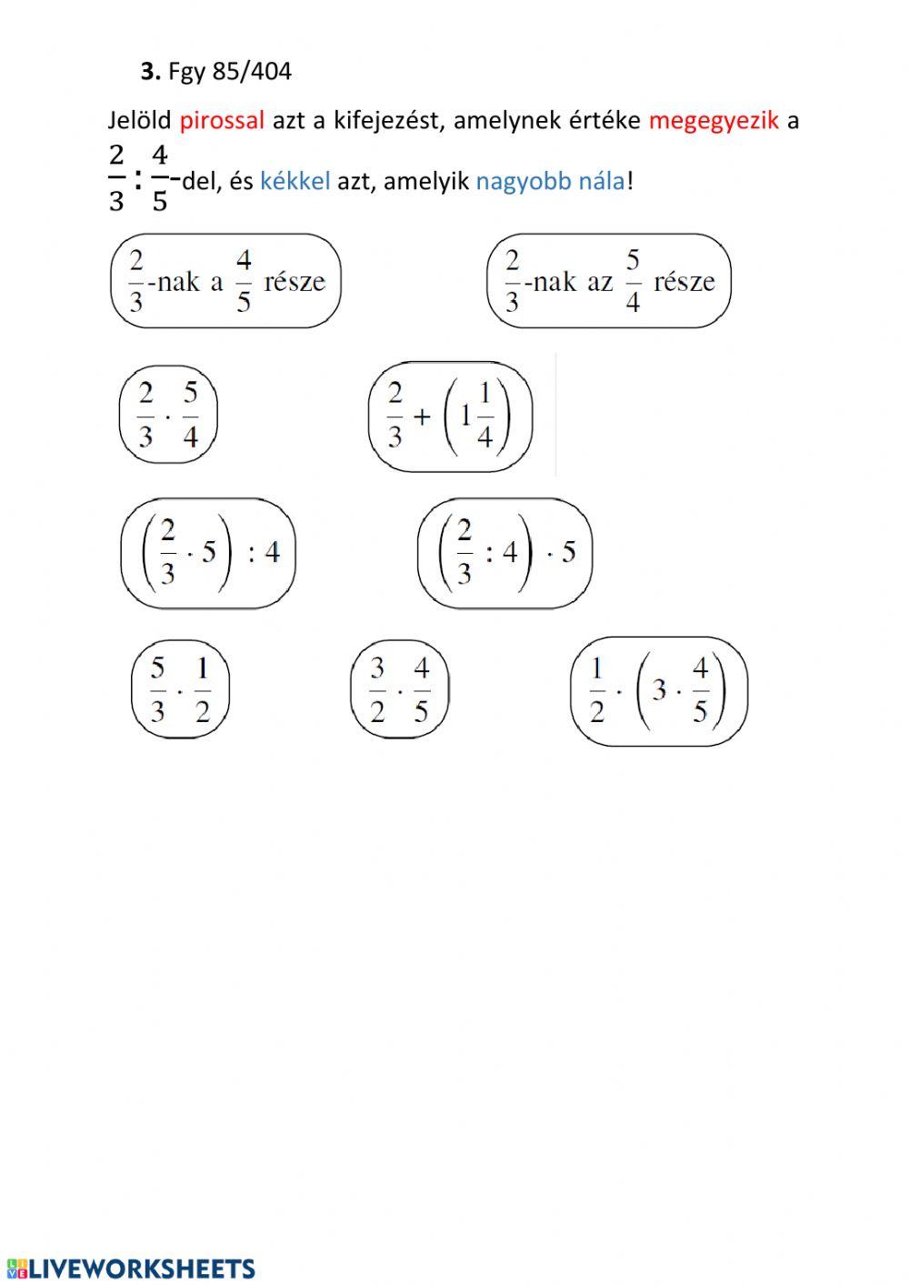 Műveletek a racionális számok halmazán