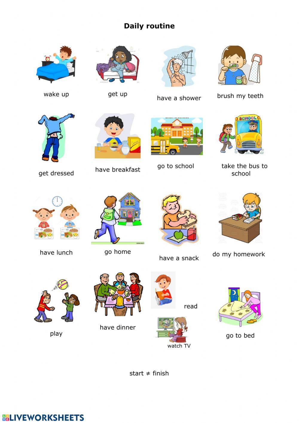 Daily routine vocabulary sheet