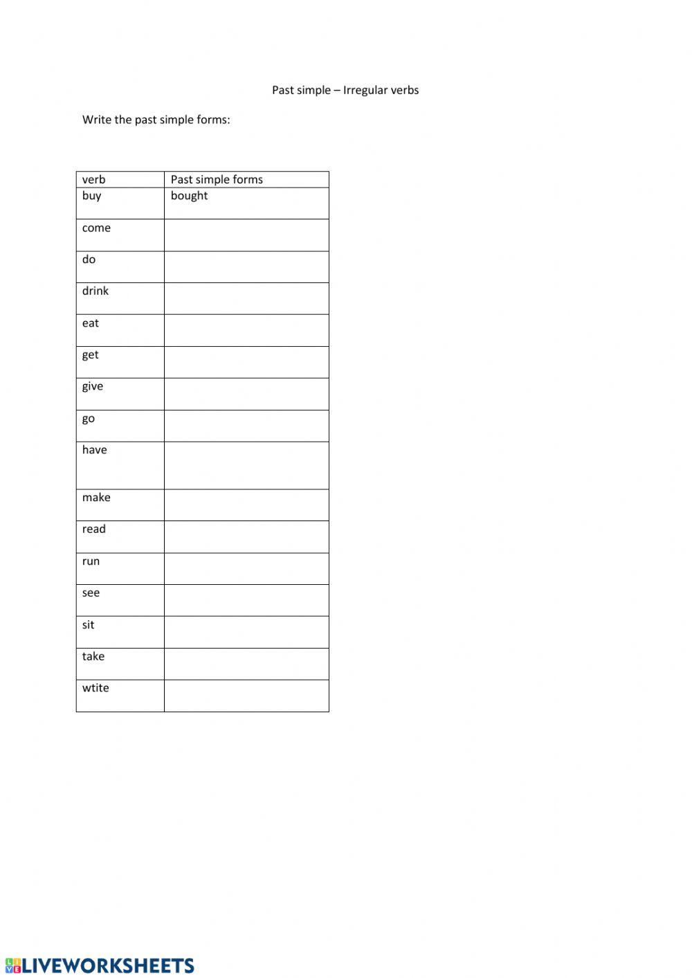 Past simple of irregular verbs