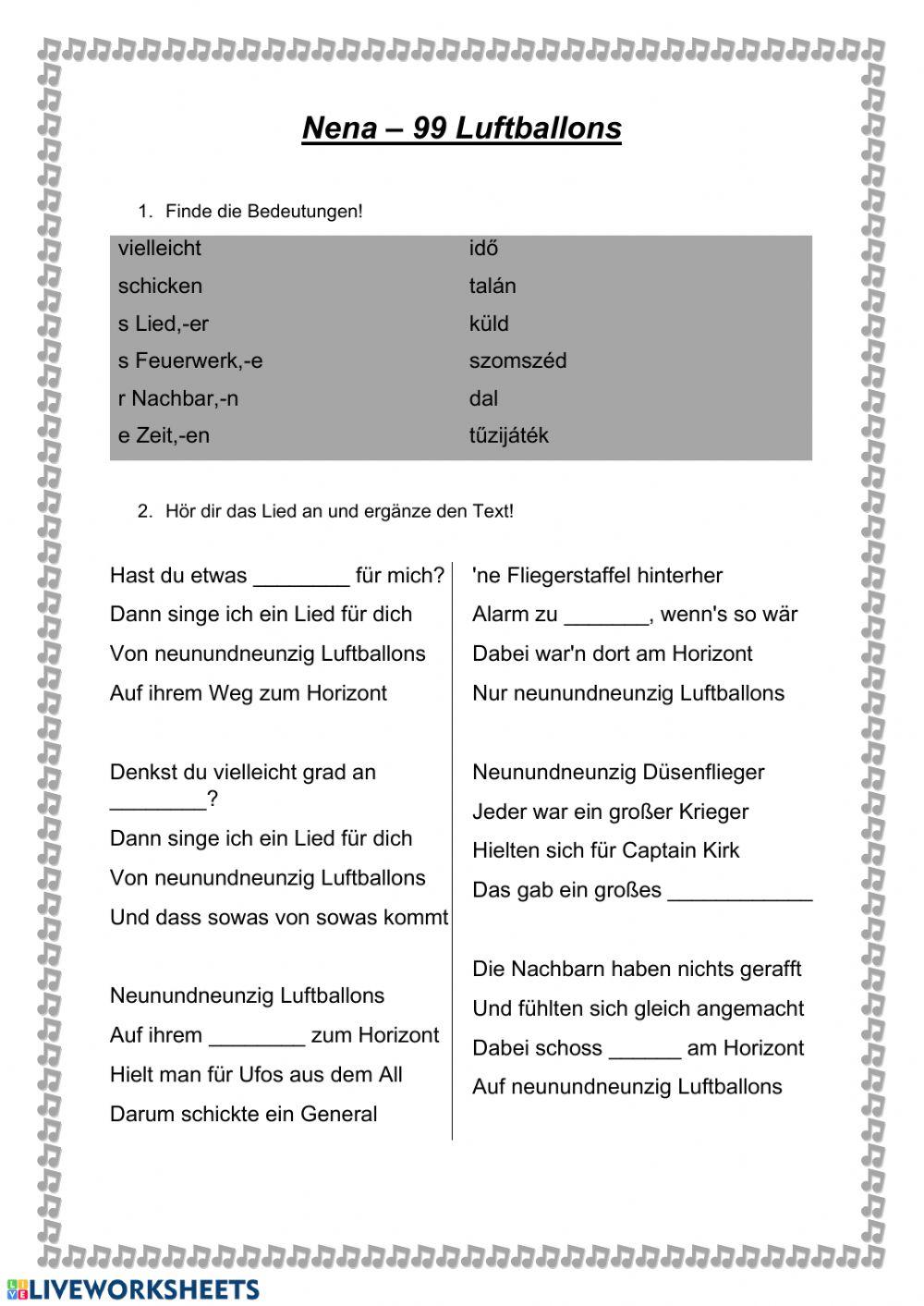 99 Luftballons Text