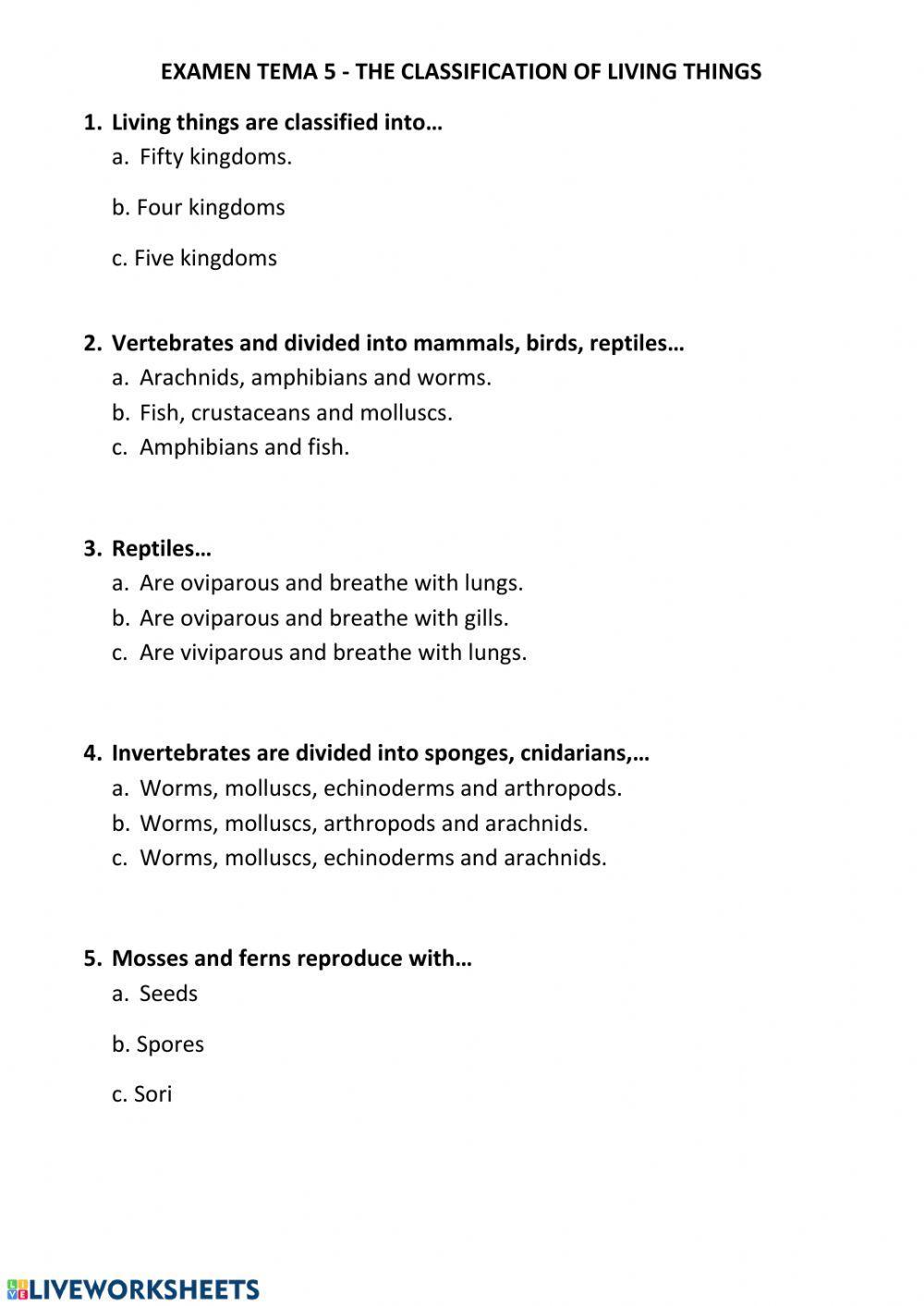 Classification of living things UNIT 5