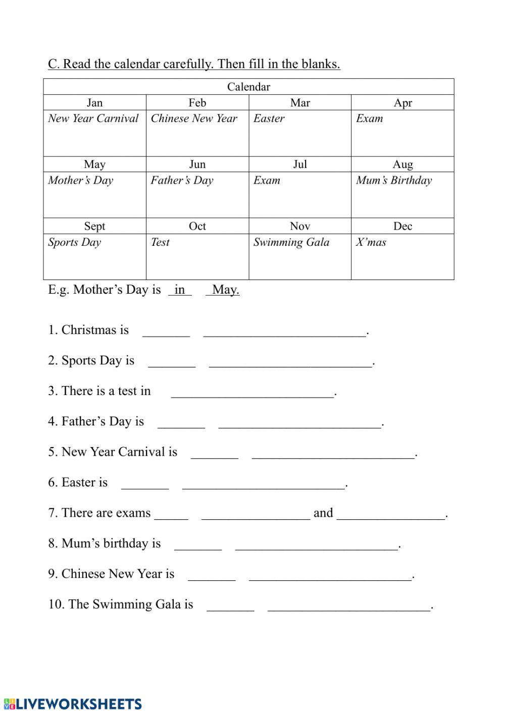 Months of the year 2