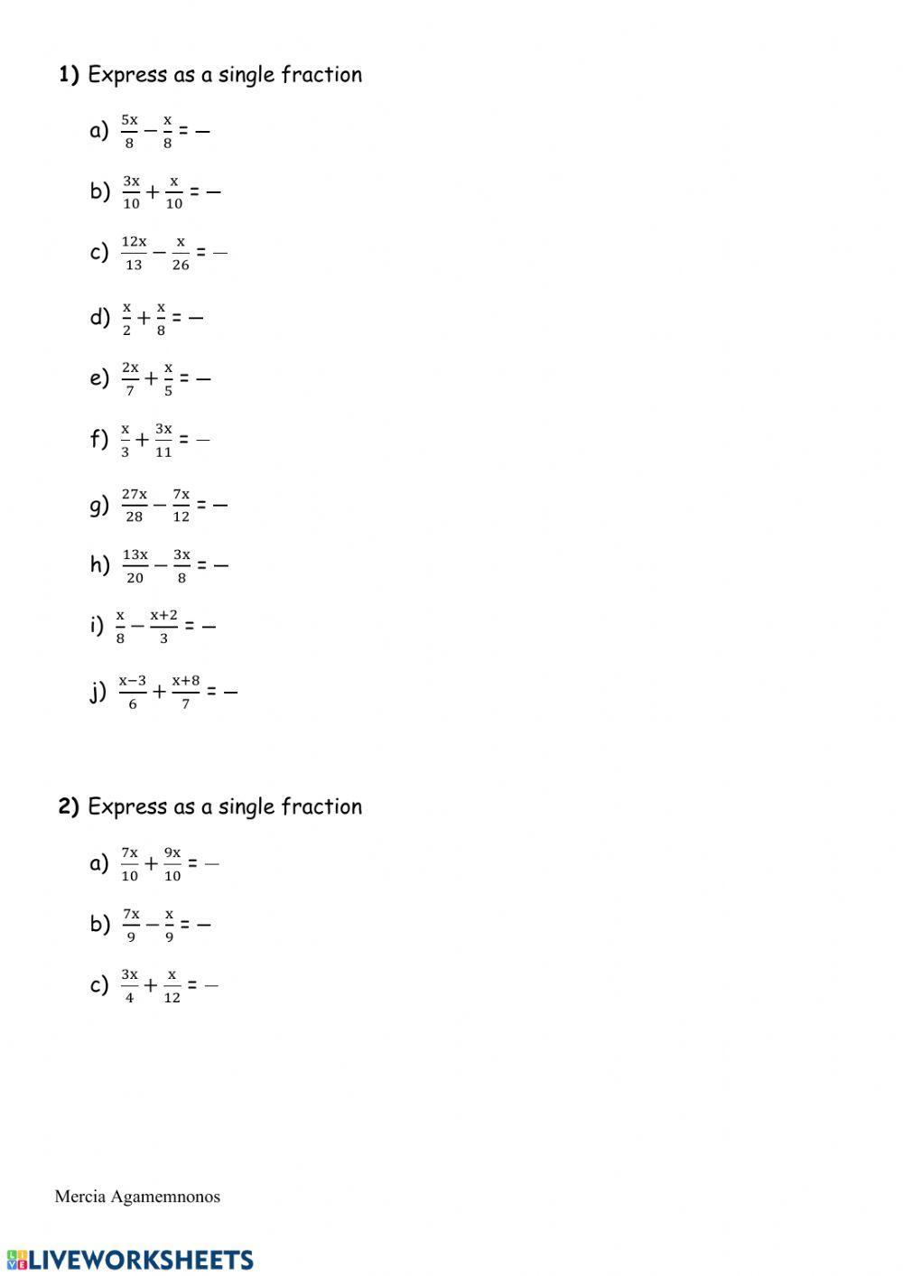 Working with algebraic fractions