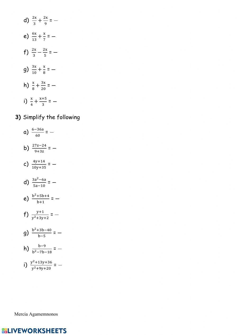 Working with algebraic fractions