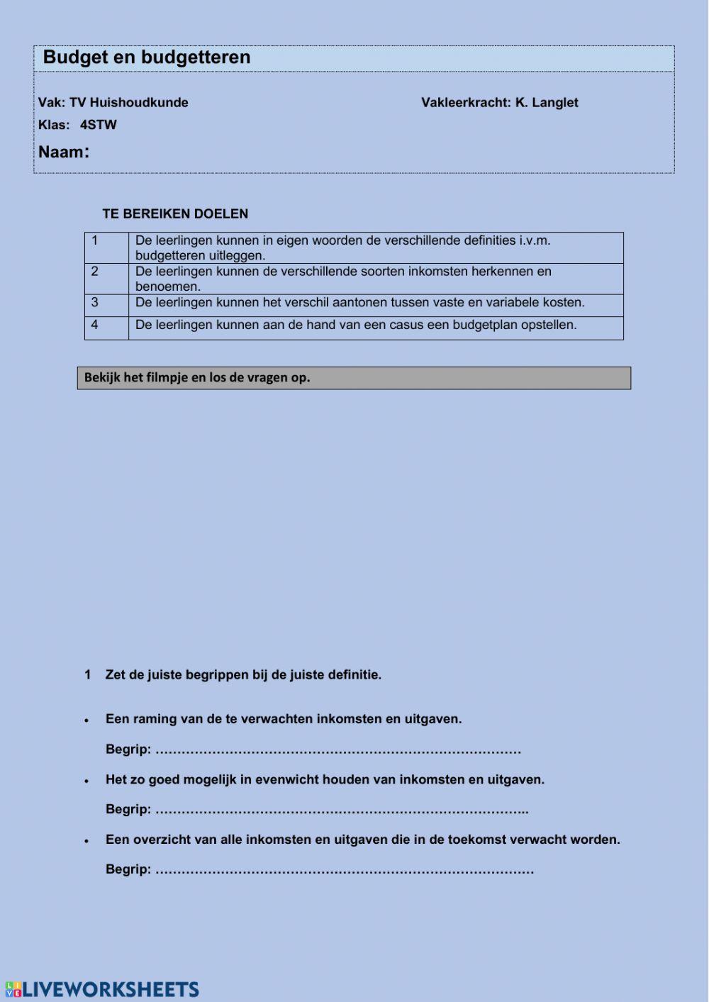 Budget en budgetteren 4STW