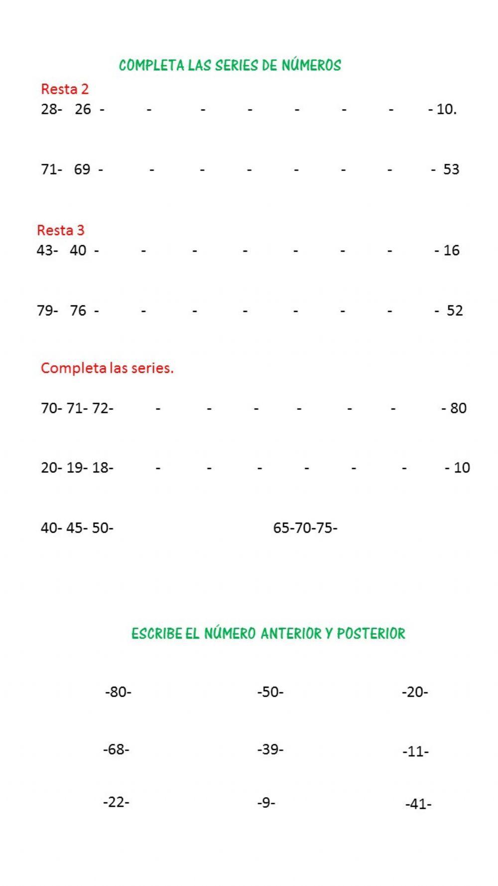 Numeración del 0 al 99
