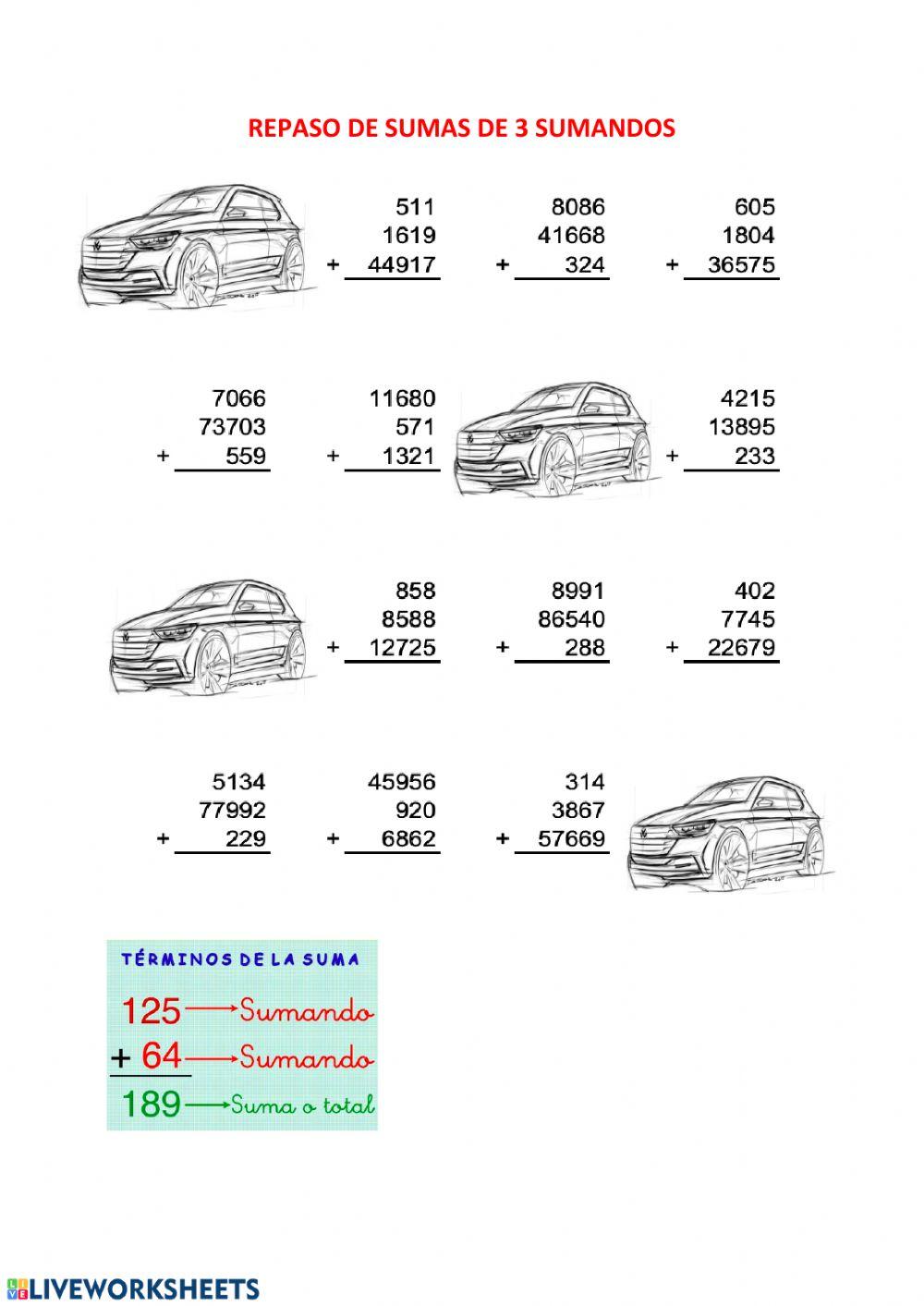 Matemáticas tres sumandos