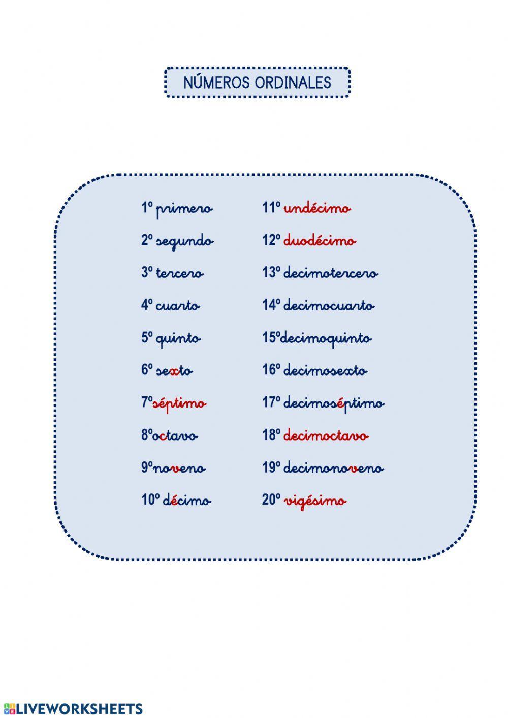 Números ordinales 1-20