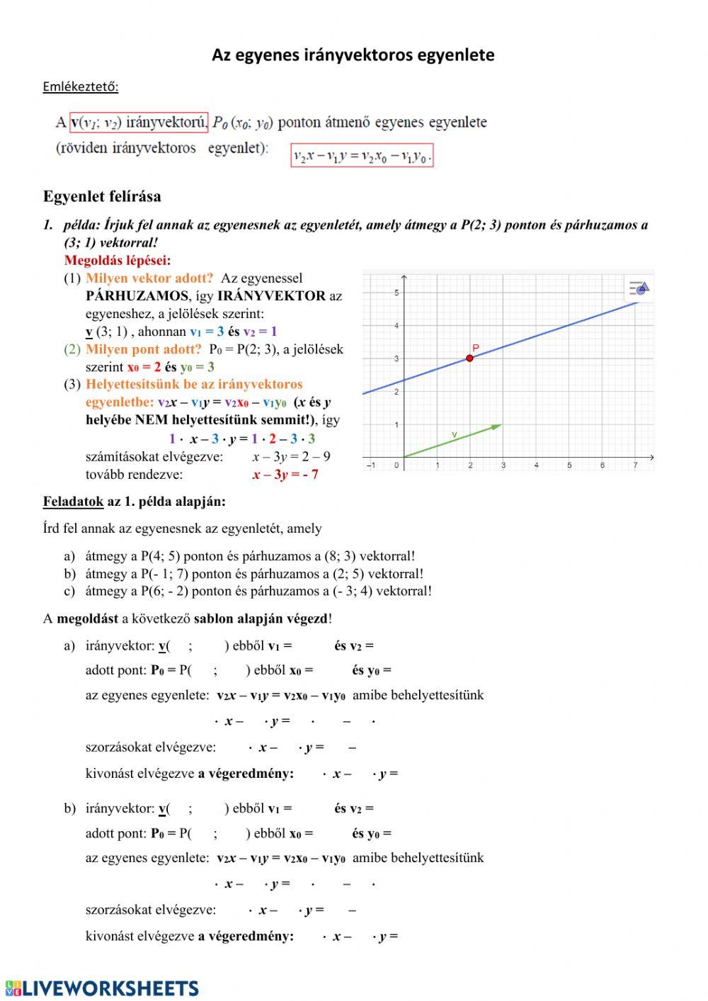 Egyenes irányvektoros egyenlete (1)