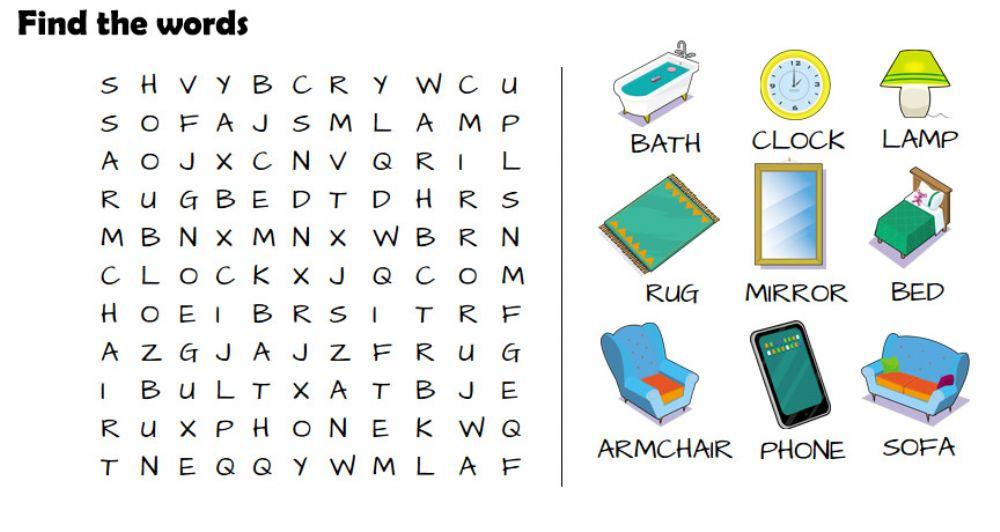Wordsearch objects in the house
