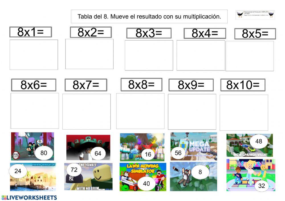 Tabla del 8 activity Live Worksheets