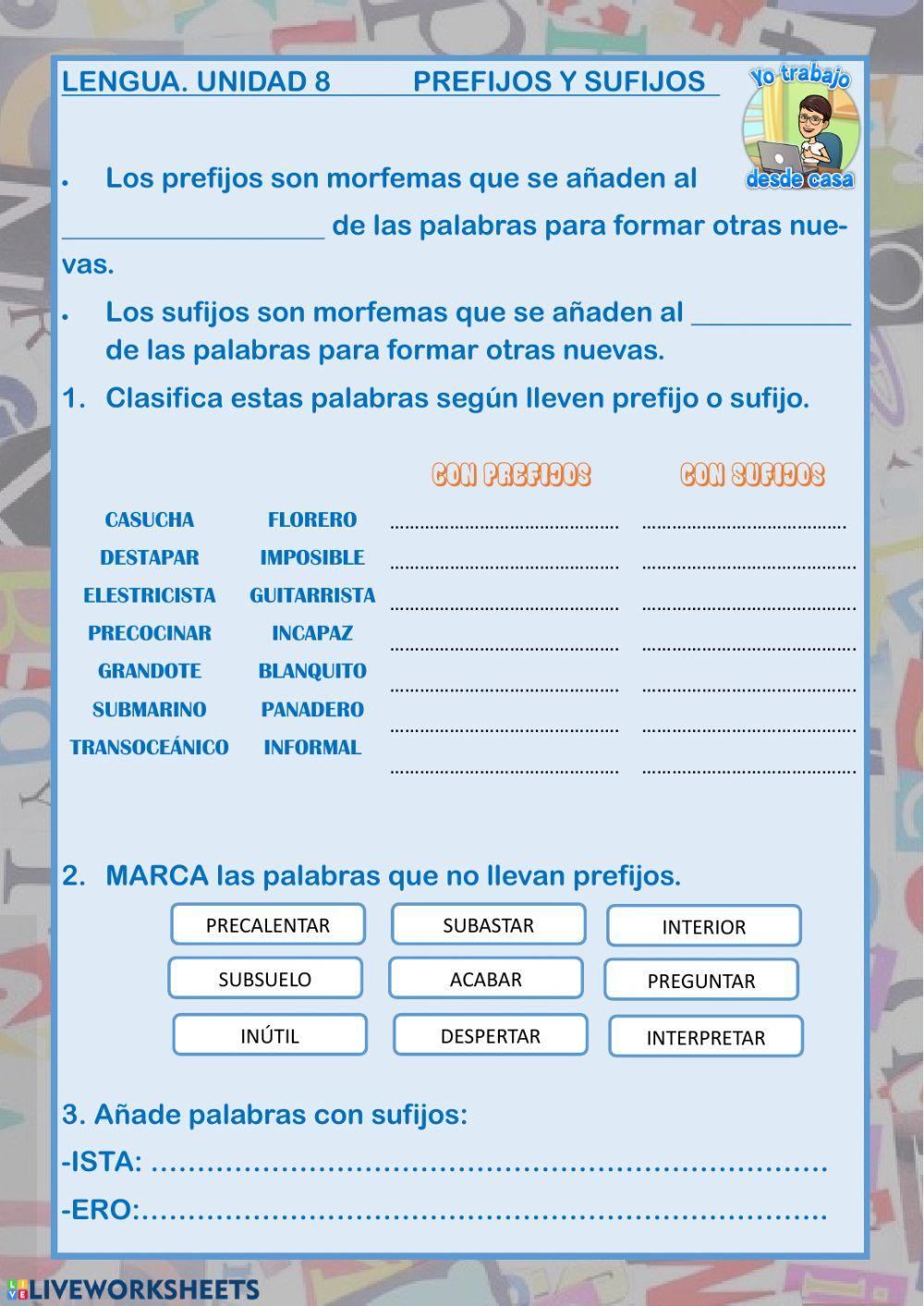 Los Prefijos Y Sufijos Interactive Worksheet Live Worksheetsо – NBKomputer