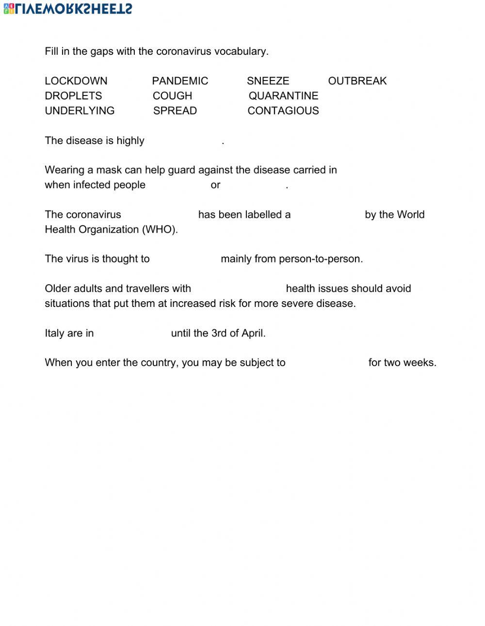 CORONAVIRUS VOCABULARY