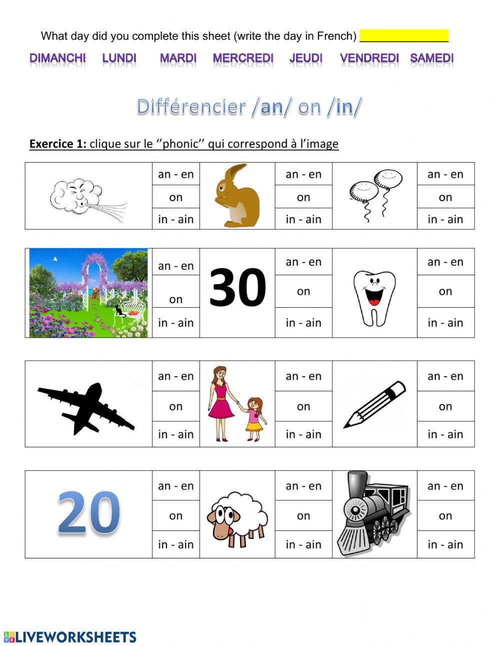 French phonics-phonemes ON-AN-IN (différencier les sons)