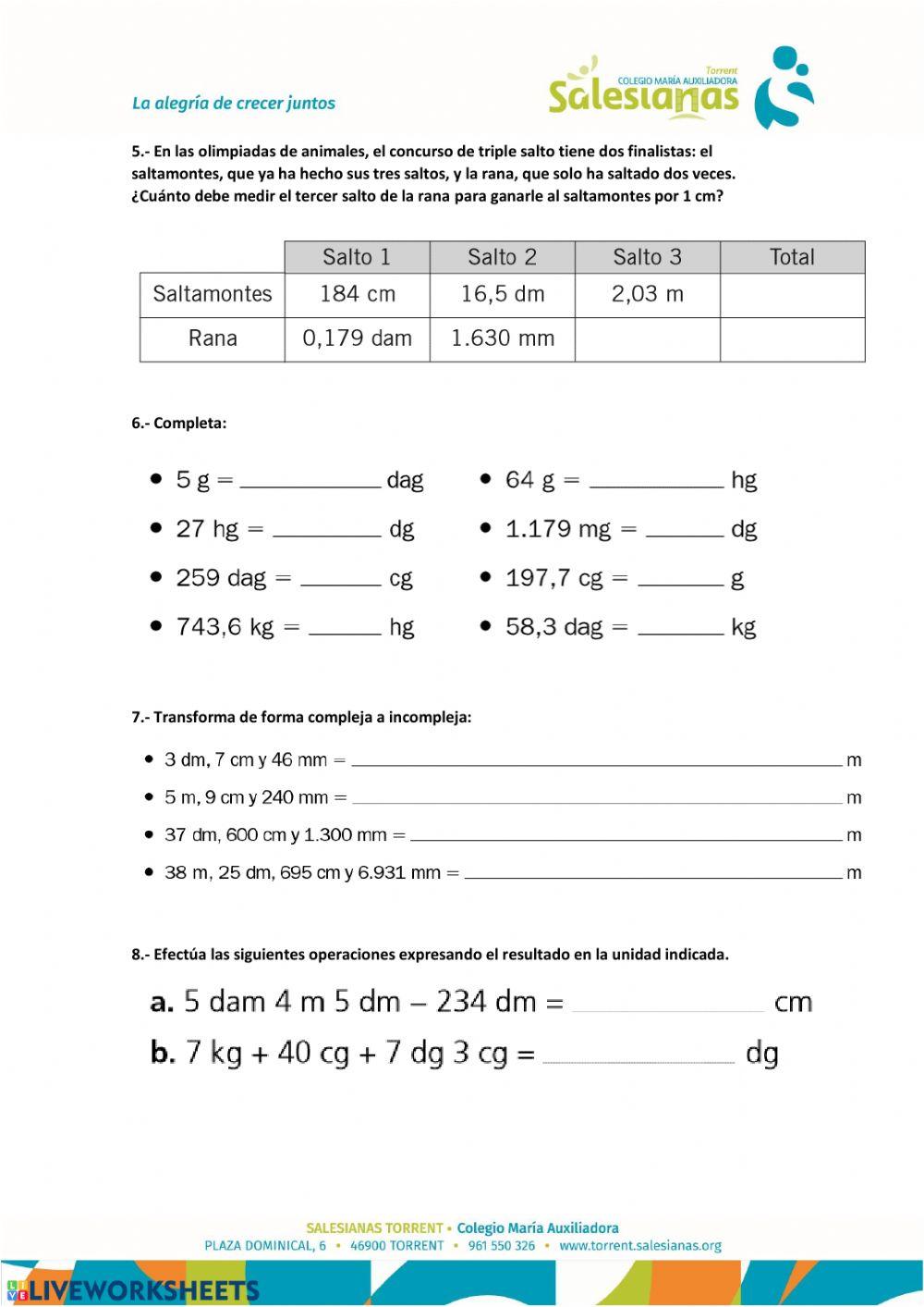 Prueba Tema 8: Unidades de medida