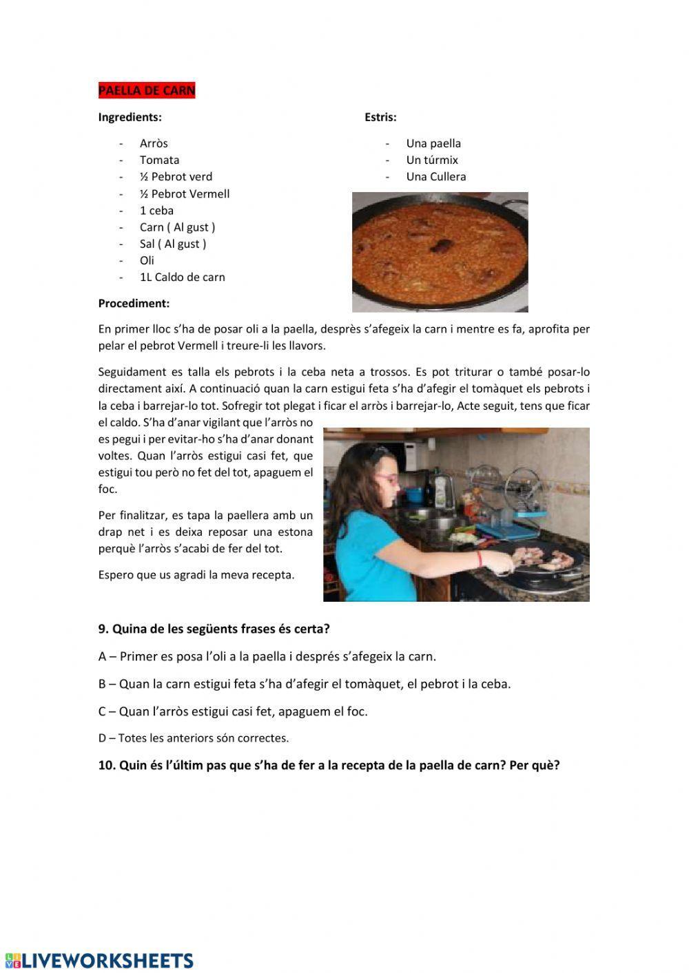 Comprensió Lectora. Receptes