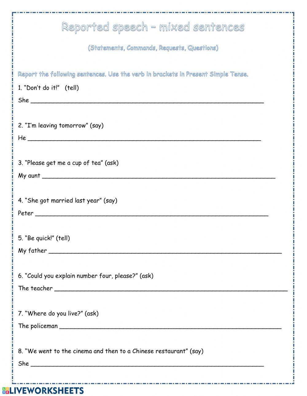 Reported Speech mixed sentences