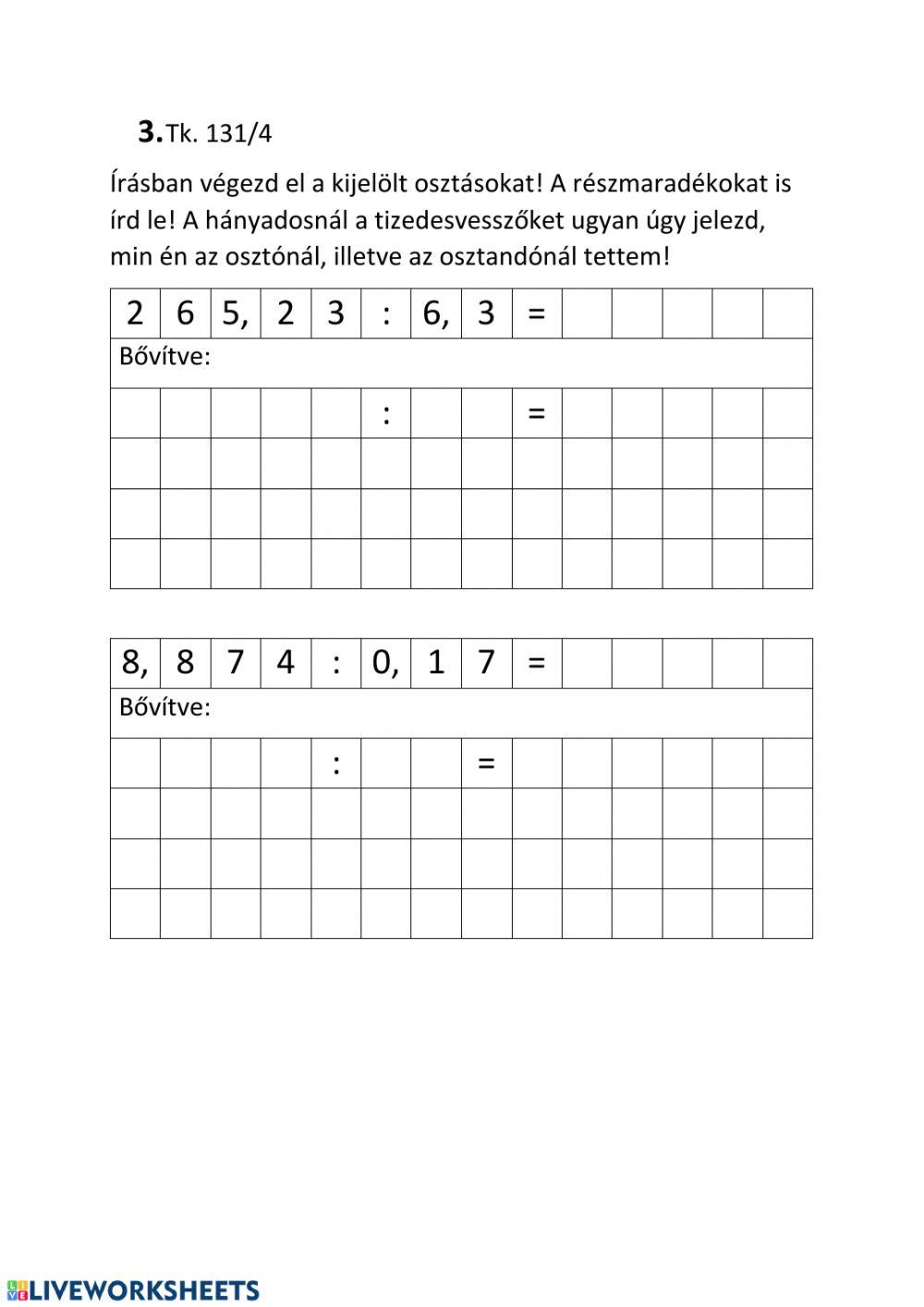 Osztás tizedes törttel