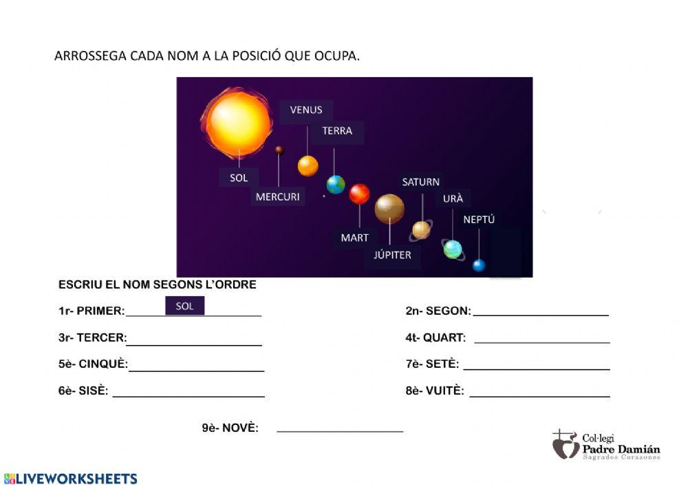 Posar en ordre sistema solar