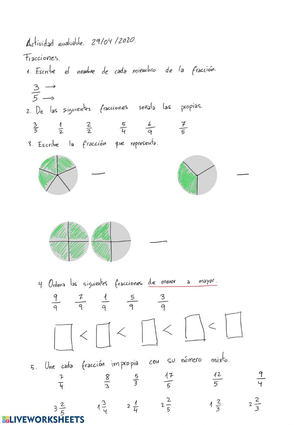 Actividad evaluable fracciones (cuarto)