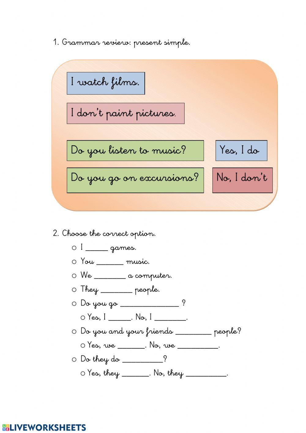 Free time activities grammar review