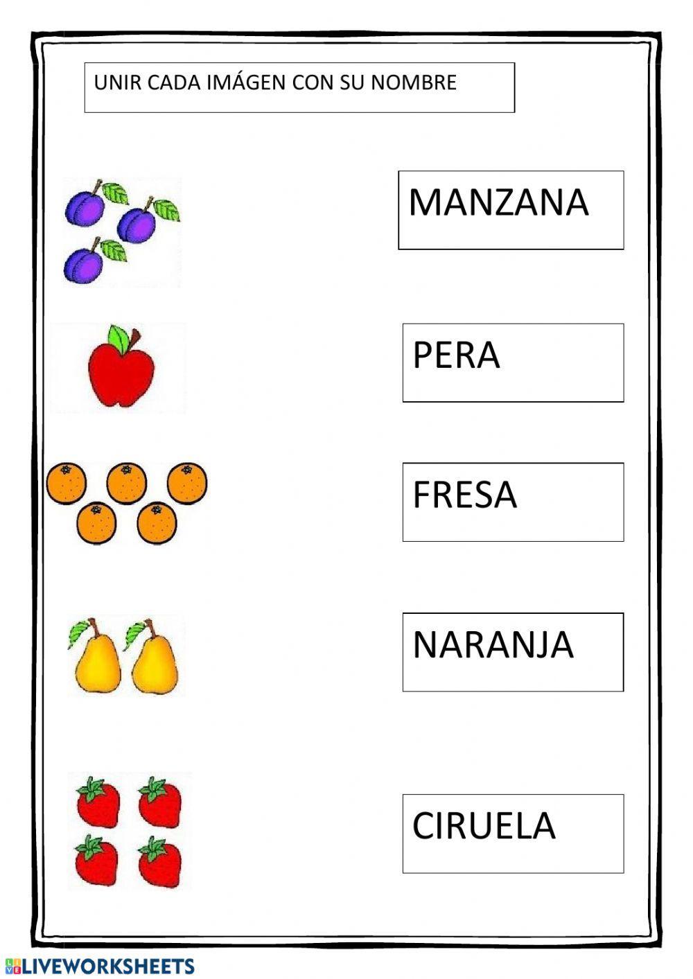 Unir cada fruta con su nombre.