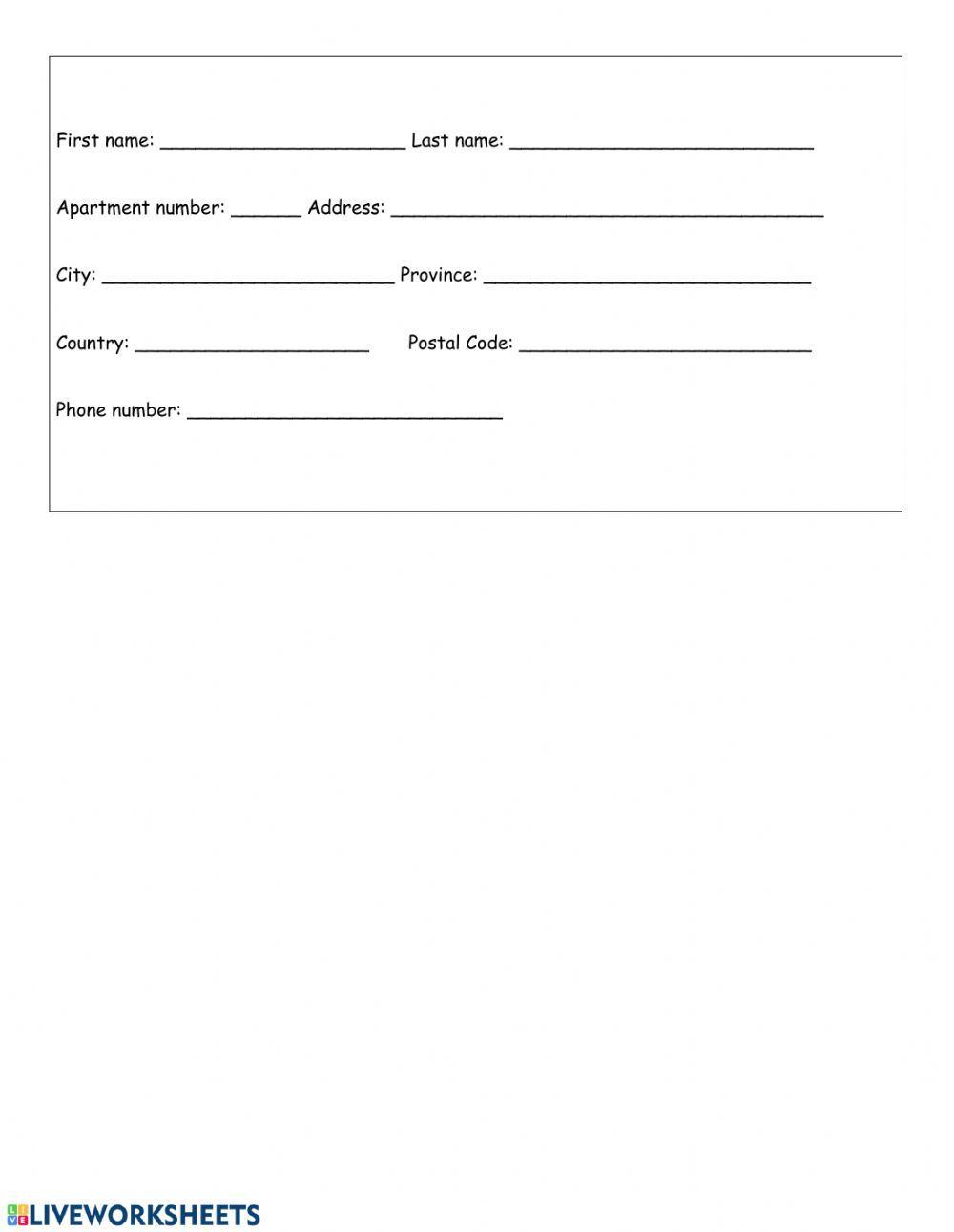 Filling out a form worksheet Live Worksheets
