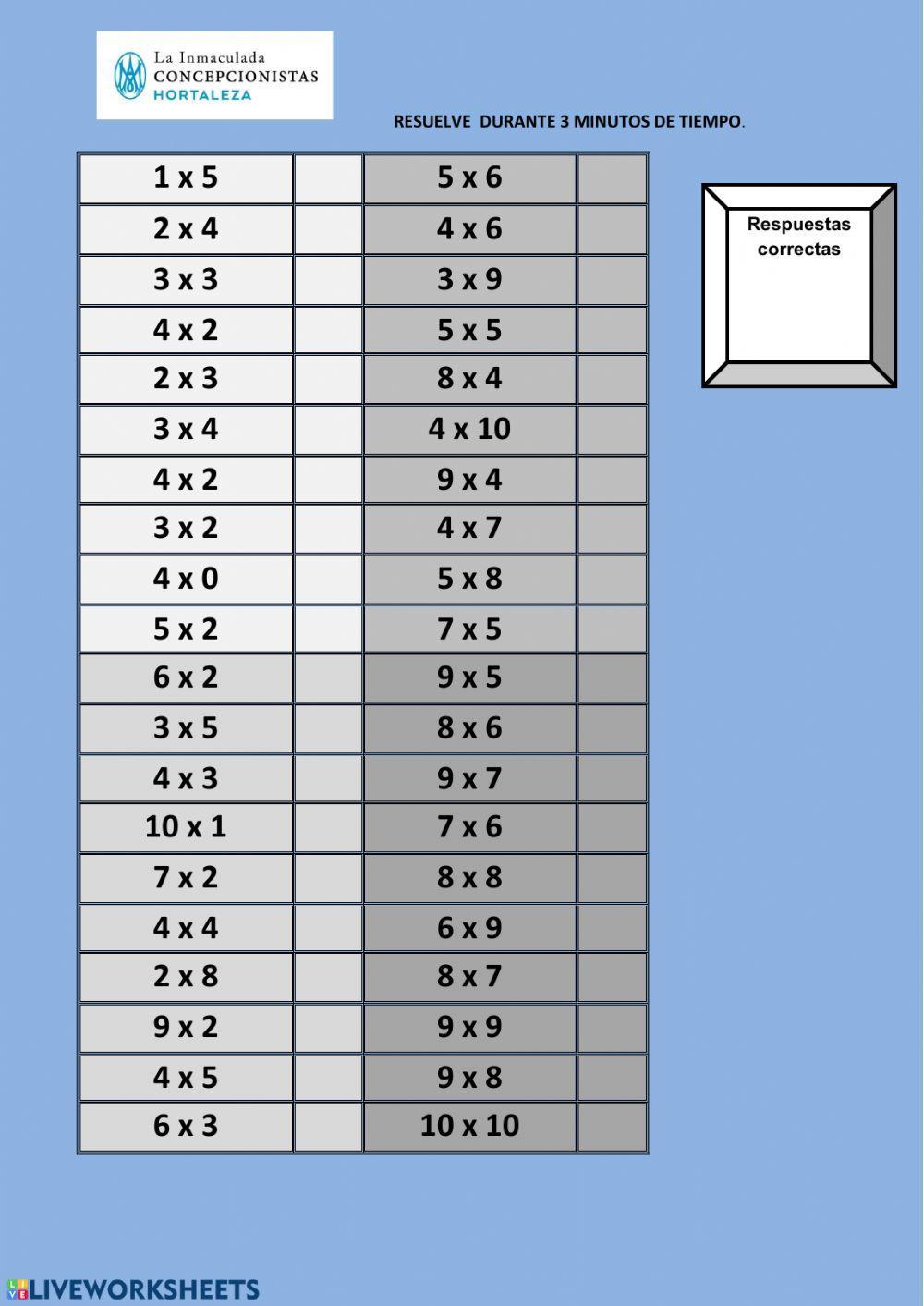 Tablas multiplicar