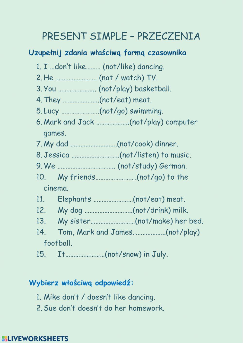 Present Simple - negative