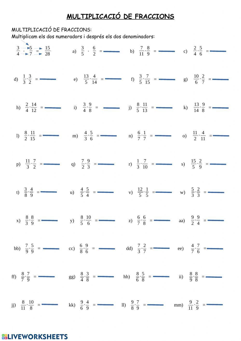 Multiplicació de fraccions