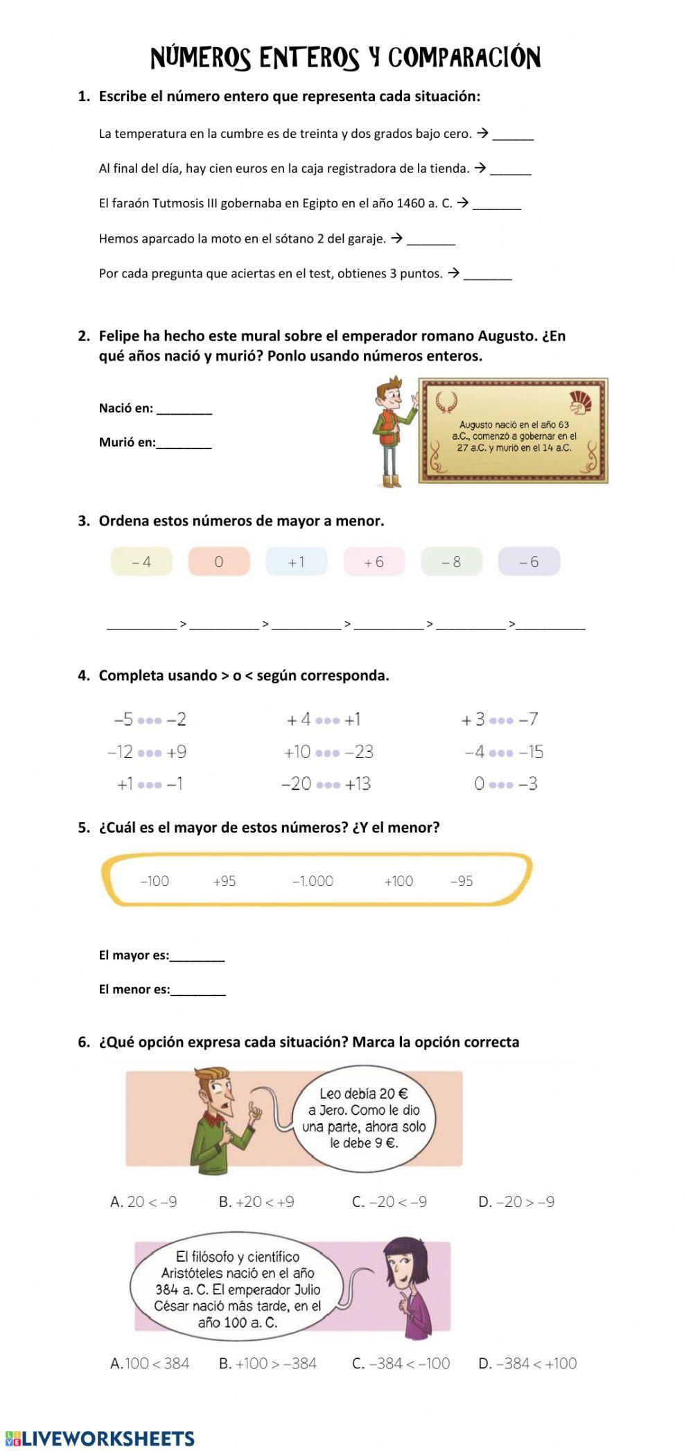 Números enteros y comparación